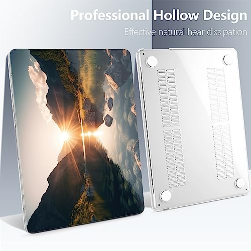 Batianda Case for MacBook Air 15" with M5 M4 M3 M2 Chip, Golden Valley | 4-in-1 set with golden lake mountain design, lightweight slim hard shell protection for travelers, hikers and nature lovers - color: Mountain sunrise
