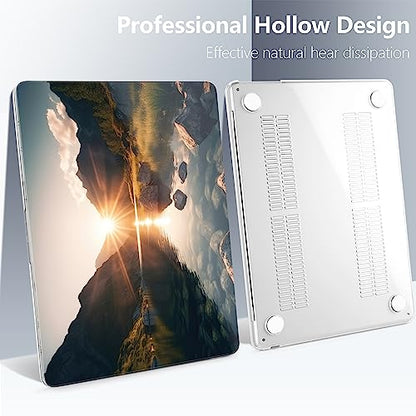 Batianda Case for MacBook Air 15" with M5 M4 M3 M2 Chip, Golden Valley | 4-in-1 set with golden lake mountain design, lightweight slim hard shell protection for travelers, hikers and nature lovers - color: Mountain sunrise