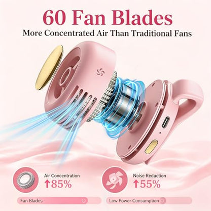 Portable Clip-On Fan, Mini Bladeless Waist Fan, 5100RPM 25dB Ultra-Quiet 3-Speed Rechargeable Small Whirlwind Fan, Hands-Free Personal Cooling for Outdoor Travel Office Camping with USB-C - color: Pink