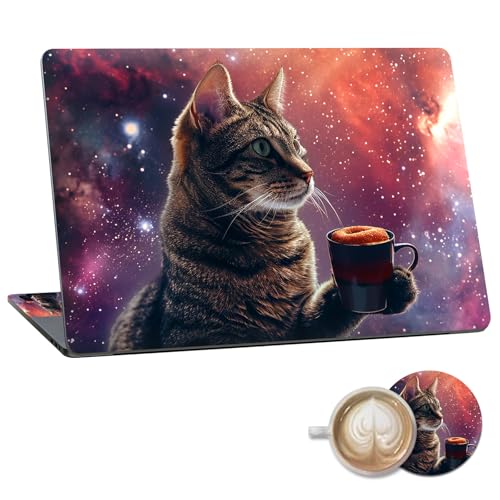 Laptop Skin Sticker Decal 15.6 Inch,12 13 13.3 14 15 15.6 in Laptop Netbook Skins for Notebook,Art Decal Removable Waterproof Scratch Resistant,Universal Vinyl Cover,Cat Coffee Galaxy - color: Cat Coffee Galaxy