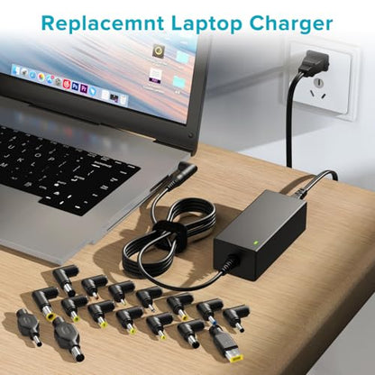 Powseed 65W Universal Laptop Charger for Lenovo HP Dell Acer ASUS Gateway Samsung Monitor Power Cord 5V 6V 10V 12V 13.5V 14V 15V 16V 18V 18.5V 19V 19.5V 20V DC Power Supply AC Adapter with 16 Tips