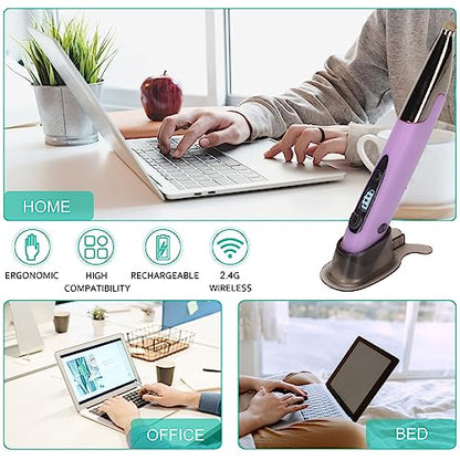 Wireless Pen Mouse, Rechargeable 2.4G Dual Mode Handwriting Stylus with Touch Head for PC Laptop iOS (Purple) - color: Purple