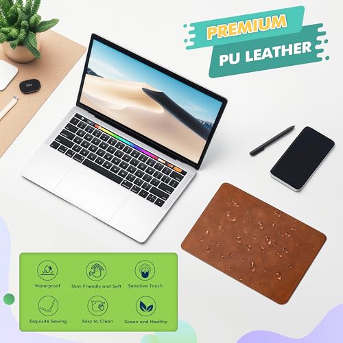 Mouse Pad, PU Mouse Pad，Leather Mouse Pad with Stitched Edge Micro-Fiber Base with Non-Slip Waterproof，Mouse Pad for Computers，Laptop, 8x11Inch (Caramel Brown) - color: Caramel Brown, size: 8L x 11W inches