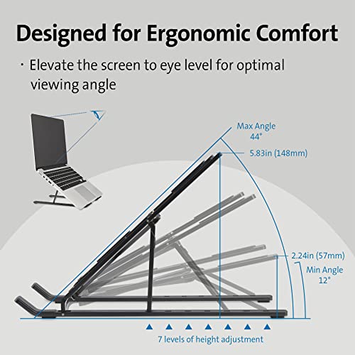 Kensington Portable Laptop Stand, Collapsible Aluminum Laptop Riser, Height Adjustable Laptop Cooling Stand for Up to 16", Lightweight 0.53lbs Stand for MacBook Air/Pro, Dell XPS, Lenovo, HP, K50406WW