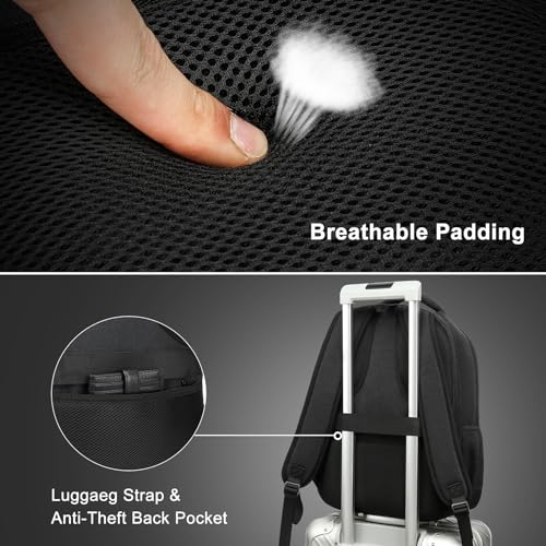 BIKROD Backpack for Men and Women, School Backpack for Boys, Water Resistant Business Travel Laptop Back Pack Fit 15.6 Inch Laptop with USB Charging Port, Black