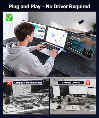 15.6" Laptop Screen Extender, FHD 1080P IPS Triple Portable Monitor | Fits 12"–17.3" Laptops, Ultra-Slim Travel Monitor, USB-C & HDMI Plug & Play, Compatible with Windows/Mac/Android - color: Silver