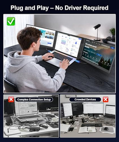 15.6" Laptop Screen Extender, FHD 1080P IPS Triple Portable Monitor | Fits 12"–17.3" Laptops, Ultra-Slim Travel Monitor, USB-C & HDMI Plug & Play, Compatible with Windows/Mac/Android - color: Silver