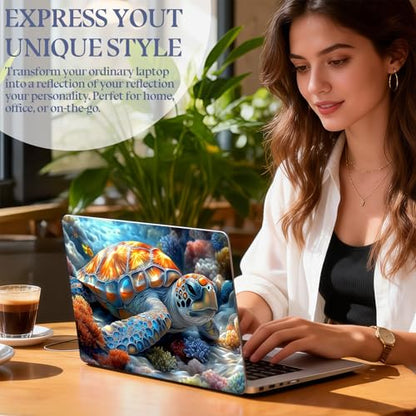 Universal Laptop Skin Sticker Decal,15.6 Inch Laptop Vinyl Cover for 13" 14" 15.6" Laptop,Scratch-Resistant Waterproof Protector Wrap,Reusable with Wrist Pads,Rainbow Sea Turtle Reef - color: Rainbow Sea Turtle Reef