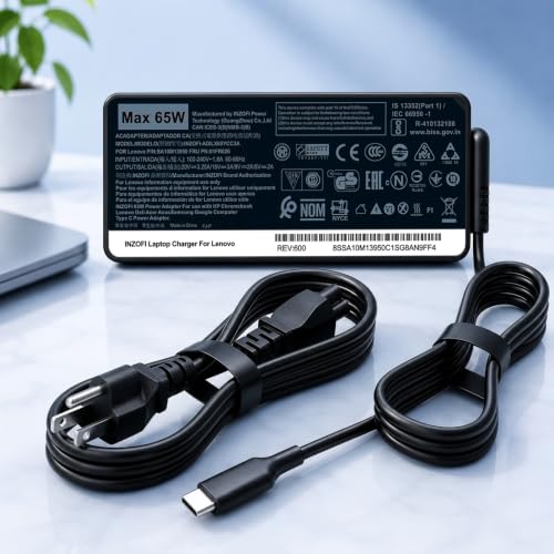65W USB C Charger Compatible with Lenovo Laptop ThinkPad, IdeaPad, Yoga, ThinkBook, Chromebook, Flex, Slim, USB-C Power Delivery PD Fast Charging AC Adapter, Replacement for ADLX65YLC2A, ADLX65YCC3A