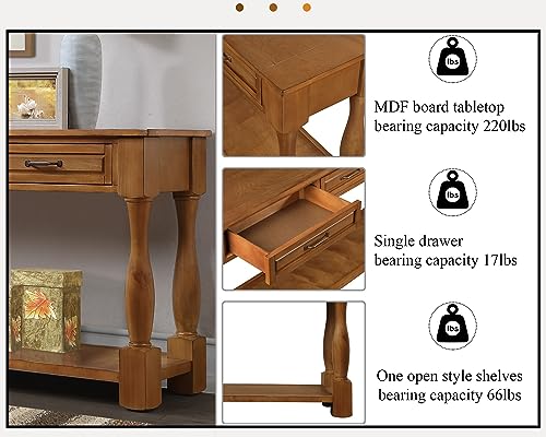 60" Solid Wood Console Table for Entryway,Sofa Table with Drawers | 60" Farmhouse Entryway Table with Storage Drawers & Shelf,Solid Wood Long Sofa Table for Hallway,Entry,Easy Assembled,Brown - color: Brown