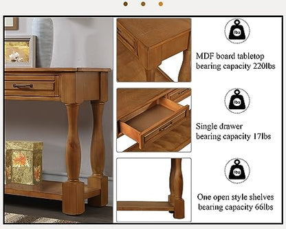 60" Solid Wood Console Table for Entryway,Sofa Table with Drawers | 60" Farmhouse Entryway Table with Storage Drawers & Shelf,Solid Wood Long Sofa Table for Hallway,Entry,Easy Assembled,Brown - color: Brown