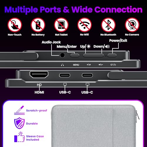 Upperizon Portable Monitor 15.6 inch 4K UHD 3840X2160 145% sRGB IPS HDR HDMI USB-C Travel Monitor for Laptop MacBook PC Surface PS5 Xbox, External Display with Kickstand & Speakers, VESA Compatible - size: 15.6 in