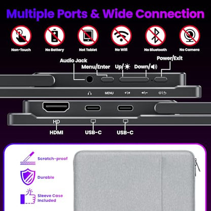 Upperizon Portable Monitor 15.6 inch 4K UHD 3840X2160 145% sRGB IPS HDR HDMI USB-C Travel Monitor for Laptop MacBook PC Surface PS5 Xbox, External Display with Kickstand & Speakers, VESA Compatible - size: 15.6 in