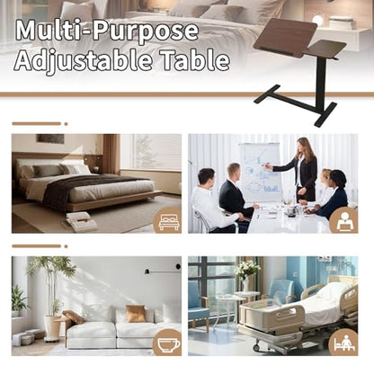 Overbed Bedside Desk with Hidden Wheels, Height Adjustable Rolling Laptop Stand, Tilting Over Bed Table for Bed Sofa, Mobile Bedside Table,Walnut - color: Walnut, style: Basic