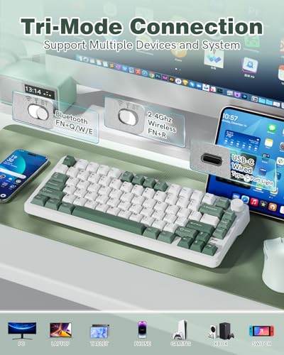 L75 75% Mechanical Keyboard, Wireless Gaming Keyboard with Multifunction Knob, Creamy Gasket Structure, Hot Swap, RGB Backlight, PBT Keycap, Custom Driver, Compact Layout for Win/Mac/PC - color: Green