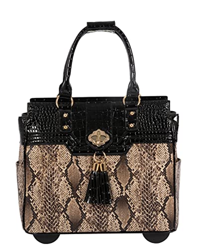 JKM and Company Alligator Compatible With Computer iPad, Laptop Tablet Rolling Tote Bag Briefcase Carryall Bag | Compatible With - style: Barcelona