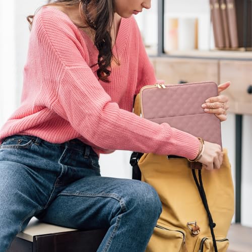 15.6 Inch Laptop Sleeve Case with Pocket & Accessory Bag, Pink | Compatible with 15-16 inch MacBook Air/Pro, 15.6 inch Laptop Computer, Waterproof Polyester Elegant Laptop Carrying Case - color: Pink, size: 15.6 Inch