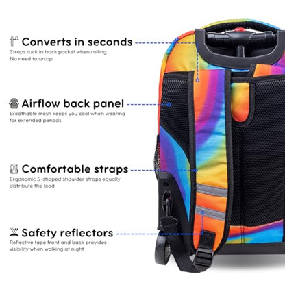J World Sunrise Kids Rolling Backpack with Wheels for Girls Boys, Roller Bookbag for School, 18 x 13 x 9 Inches, Heat - color: Heat