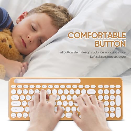 Wireless Keyboard and Mouse Combo with Phone Tablet Holder, Rechargeable Dual-Mode (Bluetooth 5.0 and 3.0 +2.4G) Multi-Device Silent Mouse for Windows, iPad, Tablet, MacOS,iOS,Android (Gold) - color: gold