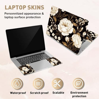 PLIGREAT 15 Inch Laptop Skin Sticker Decal, White Flowers Laptop Sticker Decals Fits 12" to 15" Laptops Cutable Universal Waterproof Removable Notebook Art Protector, Yellow White - color: Yellow White
