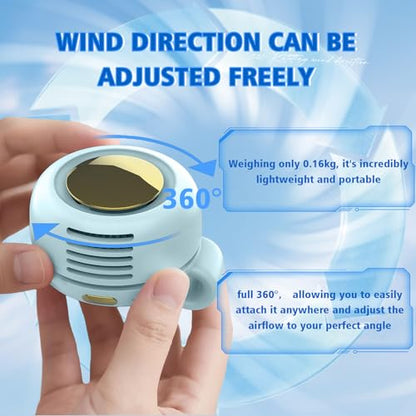 Portable Fan,2-in-1 Waist Clip On Bladeless, Ultra-Quiet Mini Personal Neck Fan 3 Speeds with 360°Adjustable Clip USB Rechargeable for Hiking,Office & Outdoor - color: Blue