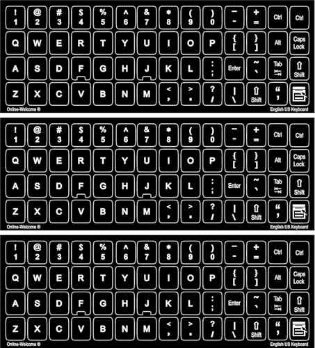 English US Self-Adheisive 3 Pack Keyboard Stickers Black Background Label Shortcut Decal for Computer Laptop