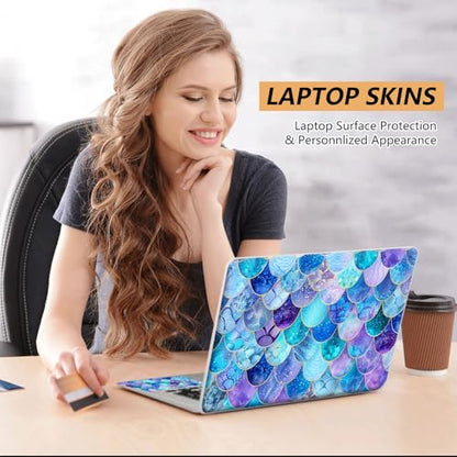 12.1”-15.6” Laptop Skin Sticker (Fits 13”, 13.3”, 14”, 15”, 15.4”) | Reusable Universal Protective Vinyl Art Decal Cover | Waterproof & Scratch-Resistant |Blue Iridescent Mermaid Scales - color: Blue iridescent Mermaid Scales