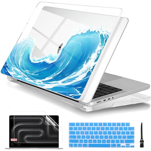 Batianda Case for New MacBook Pro 16 inch 2026 M5 2024 2023 2021 Release with M4 M3 M2 M1 Pro/Max Chip,Stylish Designed Clear Hard Shell with Keyboard Cover & Screen Protector, Blue Waves - color: Blue Waves