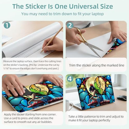 Universal Laptop Skin Decal, 3-Piece Vinyl Protector for 12 13 14 15.6" Notebook, Waterproof Anti-Scratch, Easy Trim & Bubble-Free Finish, Fairy Sitting on a Mushrooms - color: Fairy Sitting on a Mushrooms