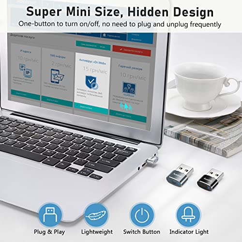 USB Mouse Mover with Switch Button, Automatic Mini Mouse Shaker with 2 Jiggle Modes, Driver-Free, Plug & Play, Keep Computer/Laptop Awake, USB-C Adapter, Silver - color: Silver