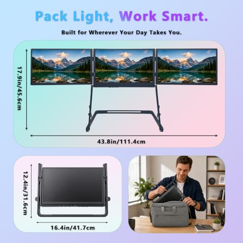 Laptop Triple Screen Extender, 15.6" Freestanding Triple Portable Monitor for Laptop, 1080P FHD IPS, 1 USB-C Connection for 4 Screens, Foldable Triple Screen for Work & Travel