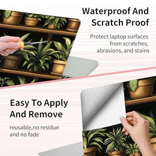 15.6 Inch Laptop Skin Sticker, Reusable Vinyl Cover Protector with 2 Wrist Pad Skins, Removable Waterproof Scratch-Resistant for 12-15.6 Inch Laptop Notebook,Potted Plants On Shelves - color: Potted Plants On Shelves