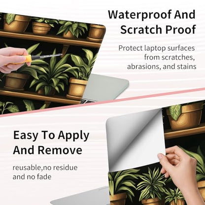 15.6 Inch Laptop Skin Sticker, Reusable Vinyl Cover Protector with 2 Wrist Pad Skins, Removable Waterproof Scratch-Resistant for 12-15.6 Inch Laptop Notebook,Potted Plants On Shelves - color: Potted Plants On Shelves