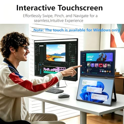 14" Dual Touch Portable Monitor, 1200P Laptop Screen Extender, USB-C & HDMI Plug & Play Display with Built-in Speakers, Lightweight Monitor for Stock Trading, Office, Business Travel, Gaming - size: 14inch touch