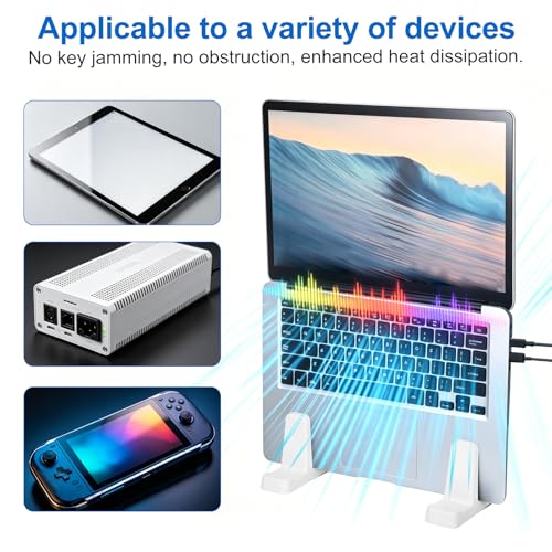 PATIKIL 2-in-1 Vertical Laptop Stand, 4 Pcs Adjustable ABS Notebook Holder Space-Saving Vertical Stand Notebook Dock with Non-Slip Rubber for Home Office Desktop Storage Keyboard, White - color: White