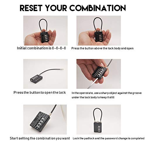 RESET-200 4-Digit Combination Cable Lock, 4.7 in/12cm, 2 Pack | Compact 4.7 in/12cm cable for bags, lockers, and small storage; light-duty use only. 2 locks included. - size: 12cm(4.72 inch)Cable