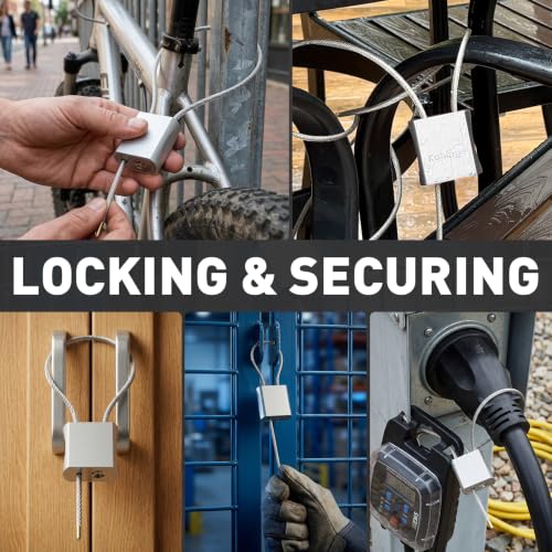 Cable Padlock Free Adjustable Lock 3 Keys, 1.15ft/0.35m Silver | Steel Cable 1/6"(4mm)Diameter, Lock & Secure, Weatherproof for Bikes, Lockers, Gate, Fence, Shed, Outdoor Equipment etc - color: Silver-1.15ft(0.35m)
