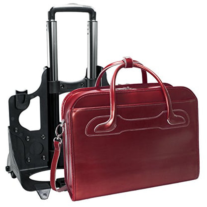 McKleinUSA McKlein WILLOWBROOK, 17" Leather Detachable -Wheeled Ladies' Laptop/Computer & Tablet Business Briefcase Bag/Women's Rolling Overnight Travel Bag, Removable trolley case - color: Red, size: 18"x8.75"x14.5"