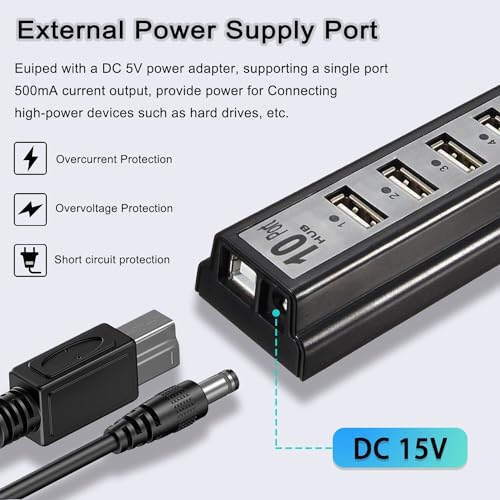 Powered USB Hub 2.0, VIENON 10-Port USB Hub USB Extender Splitterwith Individual LED Indicator Light for MacBook, PC, Laptop, Desktop - style: Powered 10-Port