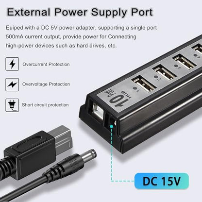 Powered USB Hub 2.0, VIENON 10-Port USB Hub USB Extender Splitterwith Individual LED Indicator Light for MacBook, PC, Laptop, Desktop - style: Powered 10-Port
