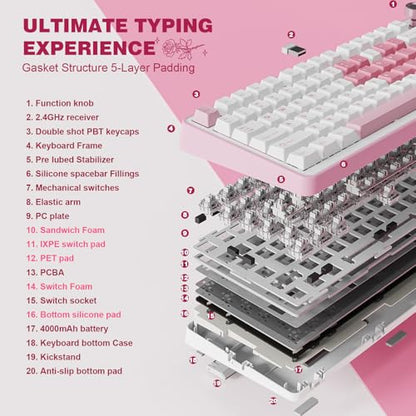 YUNZII B75 PRO Wireless Mechanical Gaming Keyboard | Custom 75% Layout with Knob,Gasket Mount,Hot Swap,Creamy Pre-lubed Switch,BT/USB-C/2.4G (White, Milk Switch) - color: White, size: Milk Switch