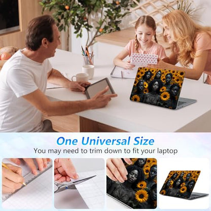 Universal Laptop Skin Sticker Decal with 2 Wrist Pad Skins, Waterproof Scratch Vinyl Cover for 11–15.6 Inch MacBook, HP, Dell, Lenovo, Cutable & Reusable,Black Women Sunflower - color: Black Women Sunflower
