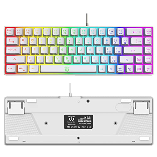 Snpurdiri 60% Percent Gaming Keyboard, Compact RGB Backlit Ergonomic Small Mini Keyboard for Windows, PC, Laptop, Gaming (68 Keys, White) - color: White