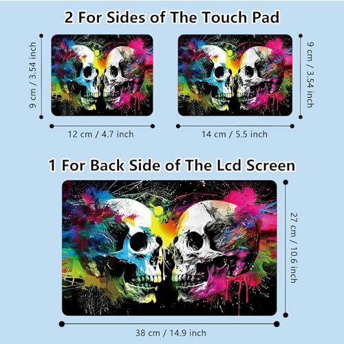 Universal Laptop Skin Sticker with 2 Wrist Pad Skins, Waterproof Scratch Resistant Vinyl Laptop Cover Decal, Cut to Fit for 11–15.6 Inch MacBook HP Dell Lenovo, Color Skull - color: Color Skull