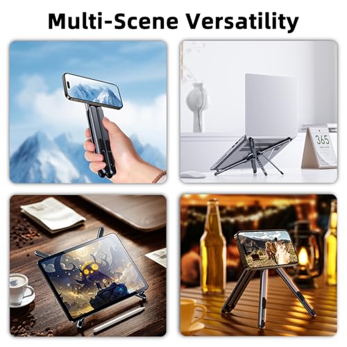 3 in 1 Magnetic Tripod Phone Holder Foldable Portable Laptop Stand | Collapsible & Portable, 8-level Height Adjustable, Desk Stand for Office & Travel for 10-16″ Laptops & 4-13″ Phones/Tablets,