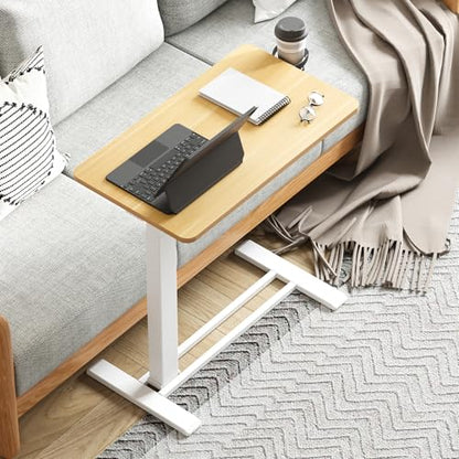 28'' Medical Overbed Bedside Table with Wheels,Rolling Table | 28''x16'' Maple Pneumatic Tilting Desktop,Overbed Bedside Table with Hidden Casters for Hospital Use - color: Maple, size: Small