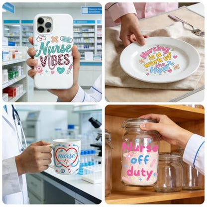 Peacoblue UV DTF Cup Wraps Transfer Stickers Nurses' Day Medical Theme Pattern, 10 Sheets Waterproof Custom Vinyl Transfer Sticker 16oz Coffee Glass Cup Tumbler Bottle Mug Decals for Men Women - style: Nurses' Day Medical Theme