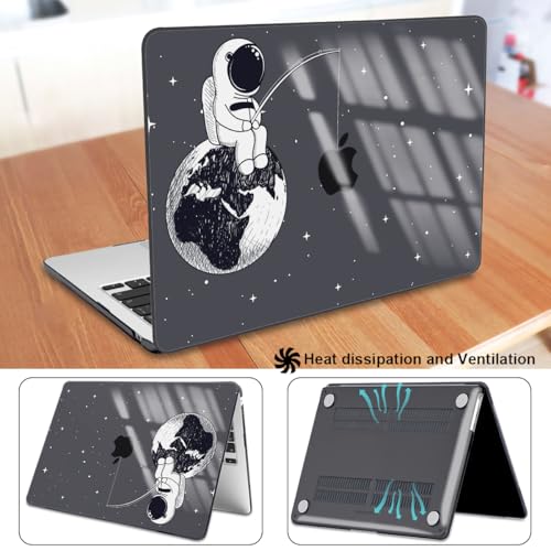 for 2022 2023 2024 2025 2026 MacBook Air 13 inch Case M5 A3449 M4 A3240 M3 A3113 M2 A2681 Cover, Glitter Black Printed Pattern Plastic Hard Shell Case for Mac Air 13 M5 2026, Astronaut Earth - color: Astronaut Earth