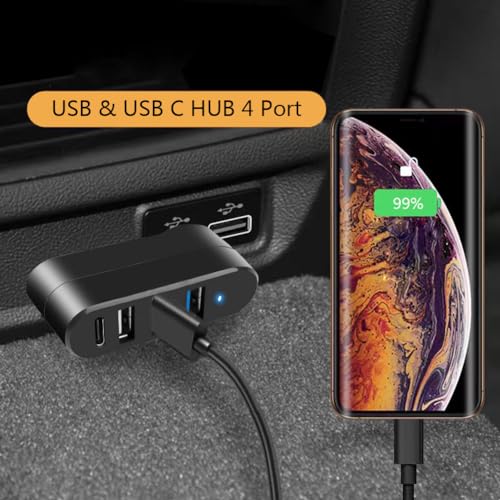 USB 3.0 Hub [90°/180° Degree Rotatable], 4-Port USB Splitter Extender with 3 USB Ports & 1 USB C Power/Data Port, USB Hub for Laptop, Car, MacBook Pro/Air/Pro