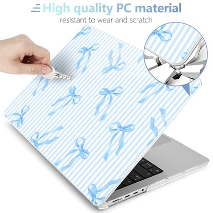 MEEgoodo Case for MacBook Pro 16 inch 2026 2024 2023 2021,Laptop Shell Compatible with M5 M4 M3 M2 M1 Pro/Max Chip,Fit Model A3429/A3428/A3403/A3186/A2991/A2780/A2485,Blue Stripes&Bows - color: Blue Stripes&Bows